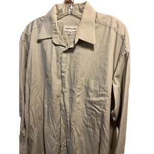 Pronto-Uomo Men’s 16.5 32/33 Beige Long Sleeve Button Down Cotton Shirt EUC
